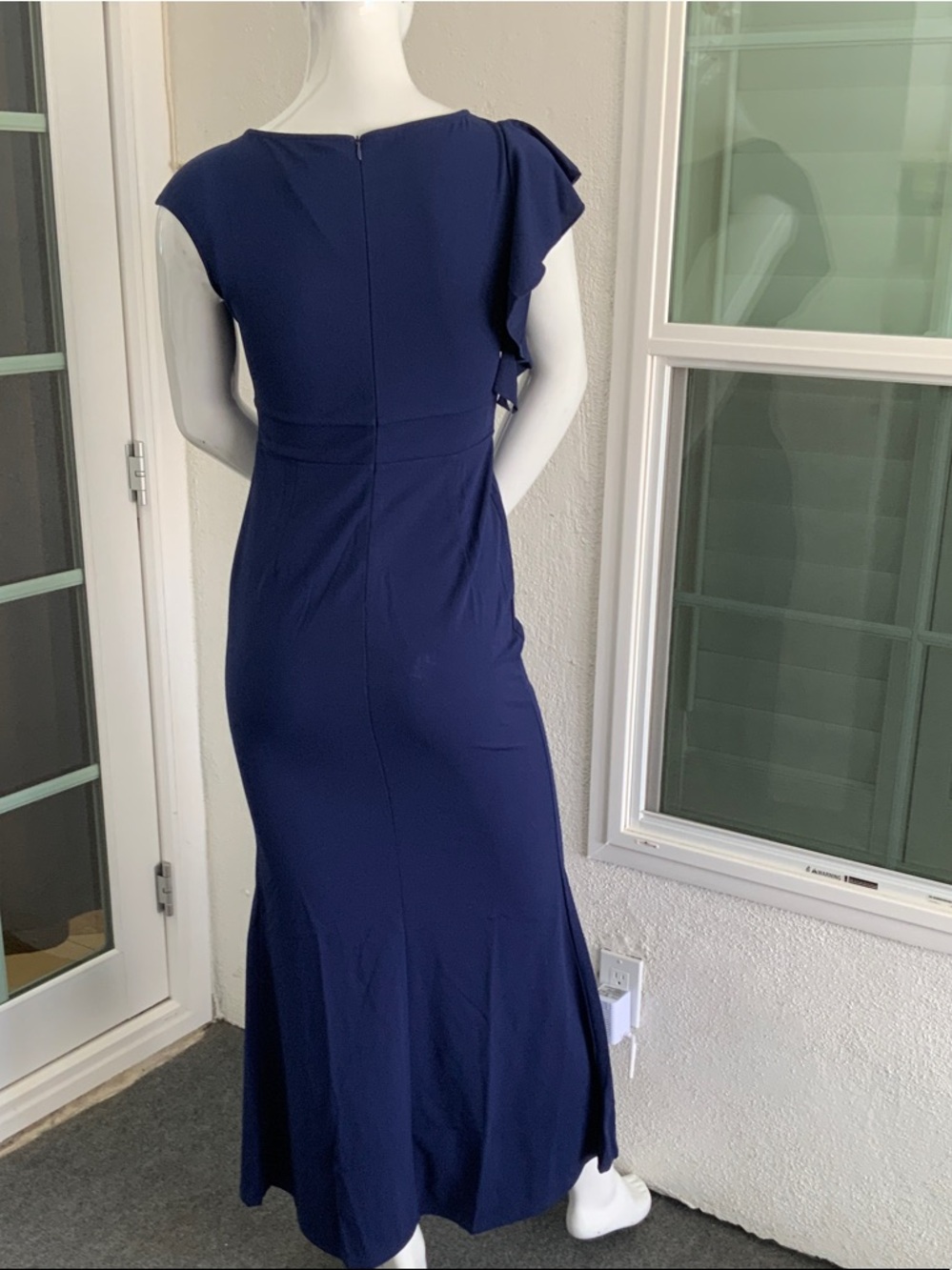 Navy Blue High-Low Ruffle Midi Dress - Picture 4 of 9